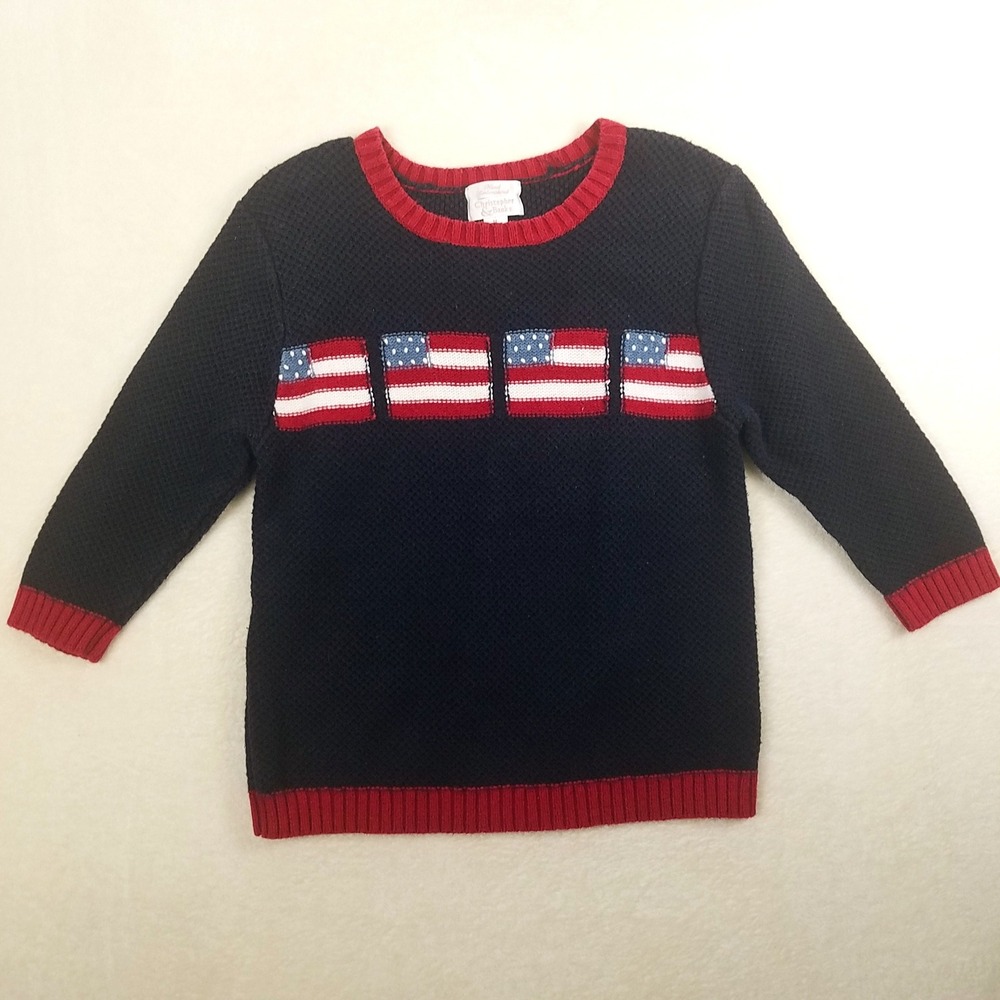 Christopher & Banks Navy Blue Red American Flag Knit Sweater Women M patriotic